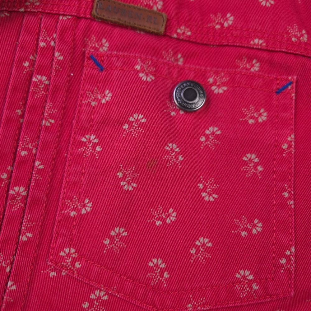 Lauren Ralph Lauren Denim Jacket Womens Small Red‎ Floral Button Jean Trucker - Picture 5 of 11